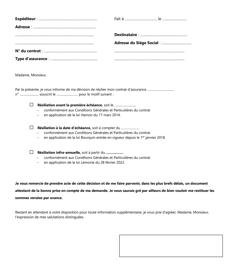 Lettre resiliation assurance emprunteur Lettre resiliation assurance emprunteur
