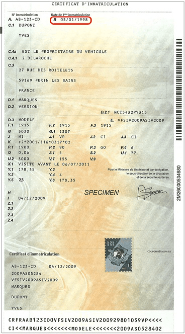 Carte grise - date de mise en circulation
