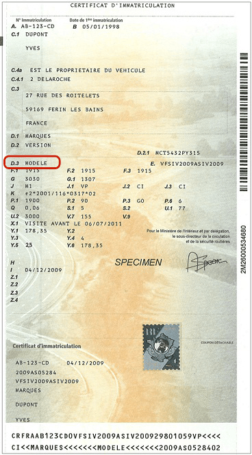 Carte grise - modèle